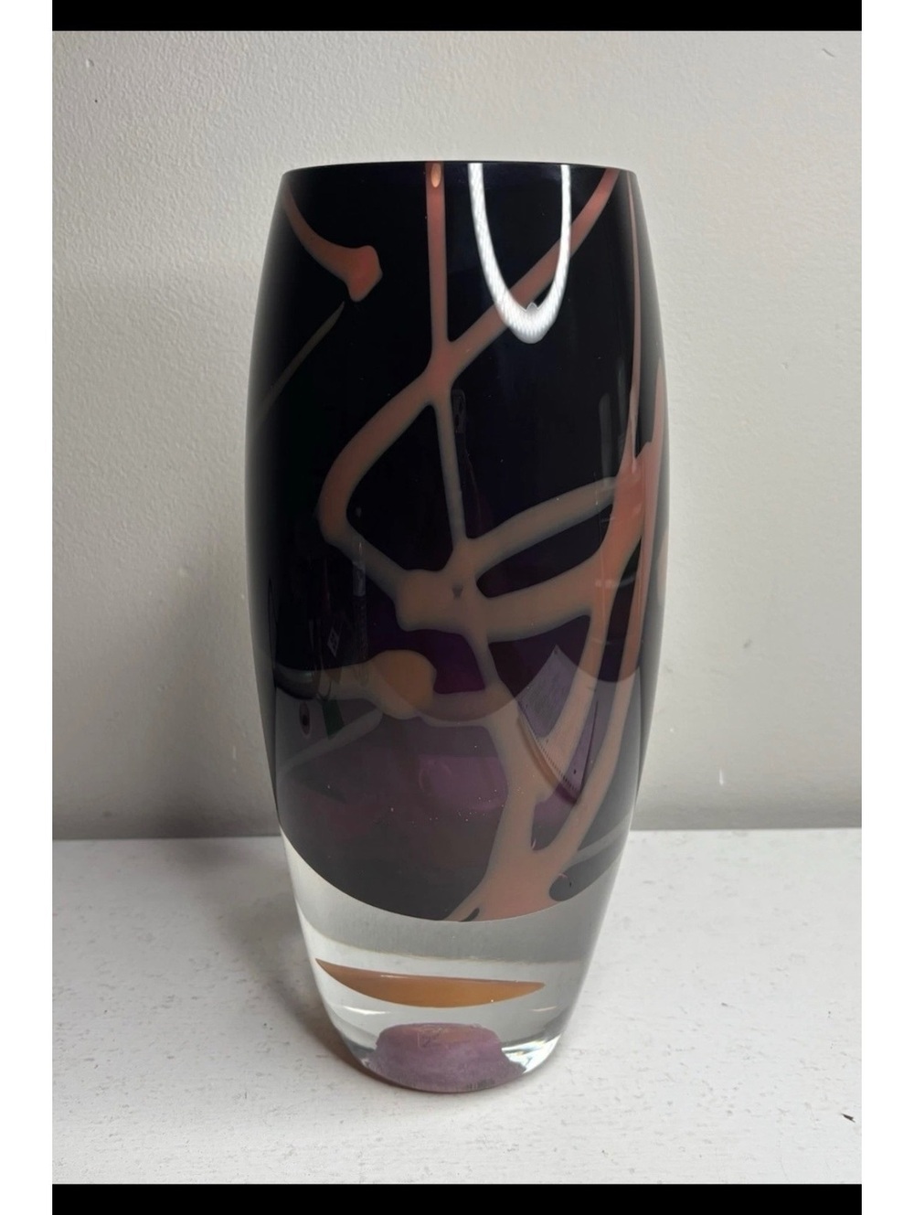 Fusion Z Handblown Glass Amethyst Ribbon Vase signed Chip Scarborough